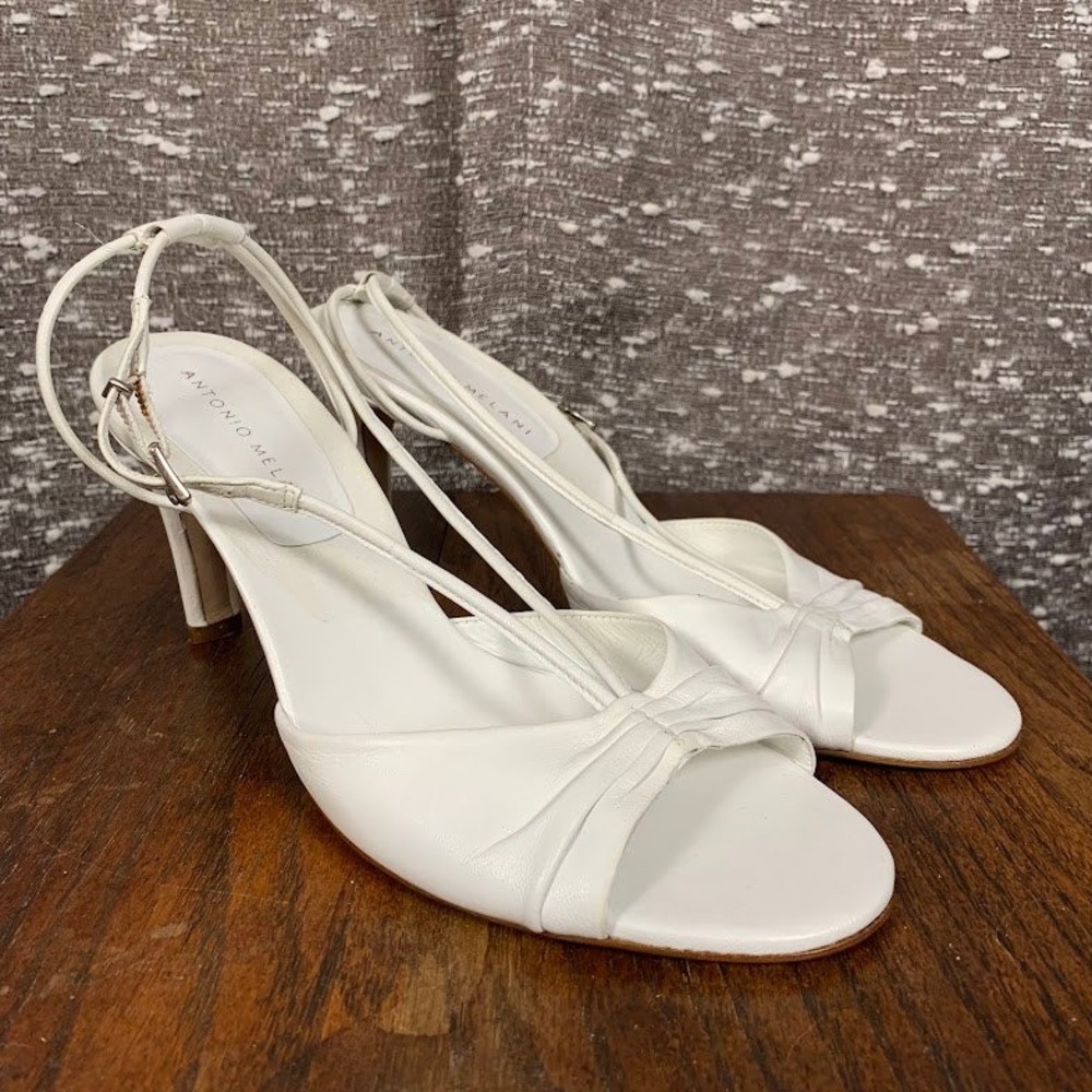 Antonio Melani White Leather Slingback Open Toe Heels Preppy Luxury Women's 8M